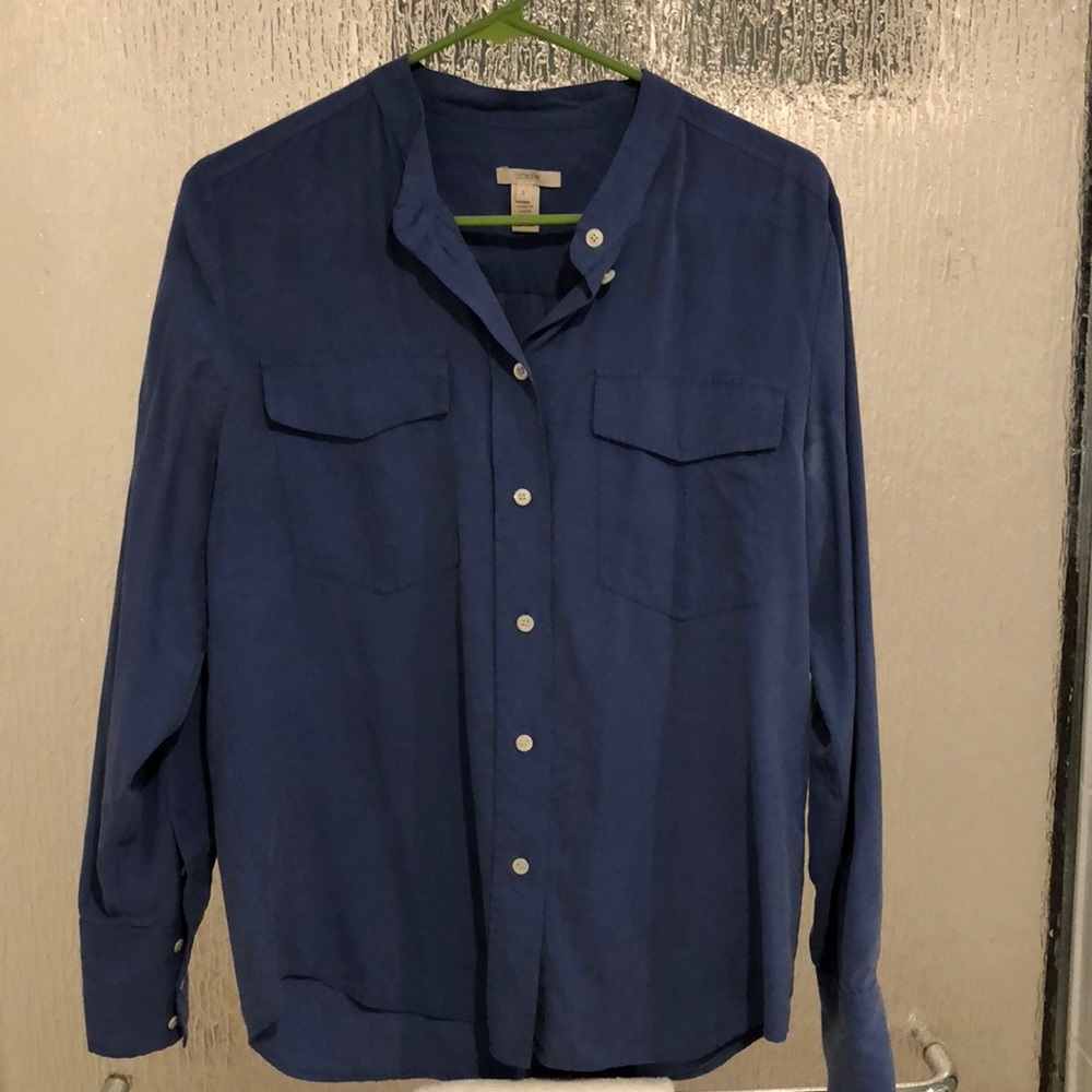 J. Crew silk blue button-down blouse